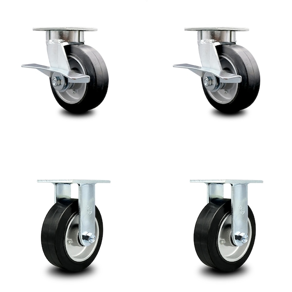Service Caster 6 Inch Kingpinless Rubber on Aluminum Wheel Caster Brakes 2 Rigid SCC, 2PK SCC-KP30S620-RAR-SLB-2-R-2 - main